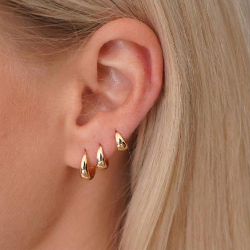 Inerney 14K Gold Plated Huggie Hoop Earrings for Women, Small Sterling Silver Earring Set Hypoallergenic Cartilage Helix Stacks, Mini Dainty Cute Trendy Birthstone Jewelry Gift for Multiple Piercings - Image 2